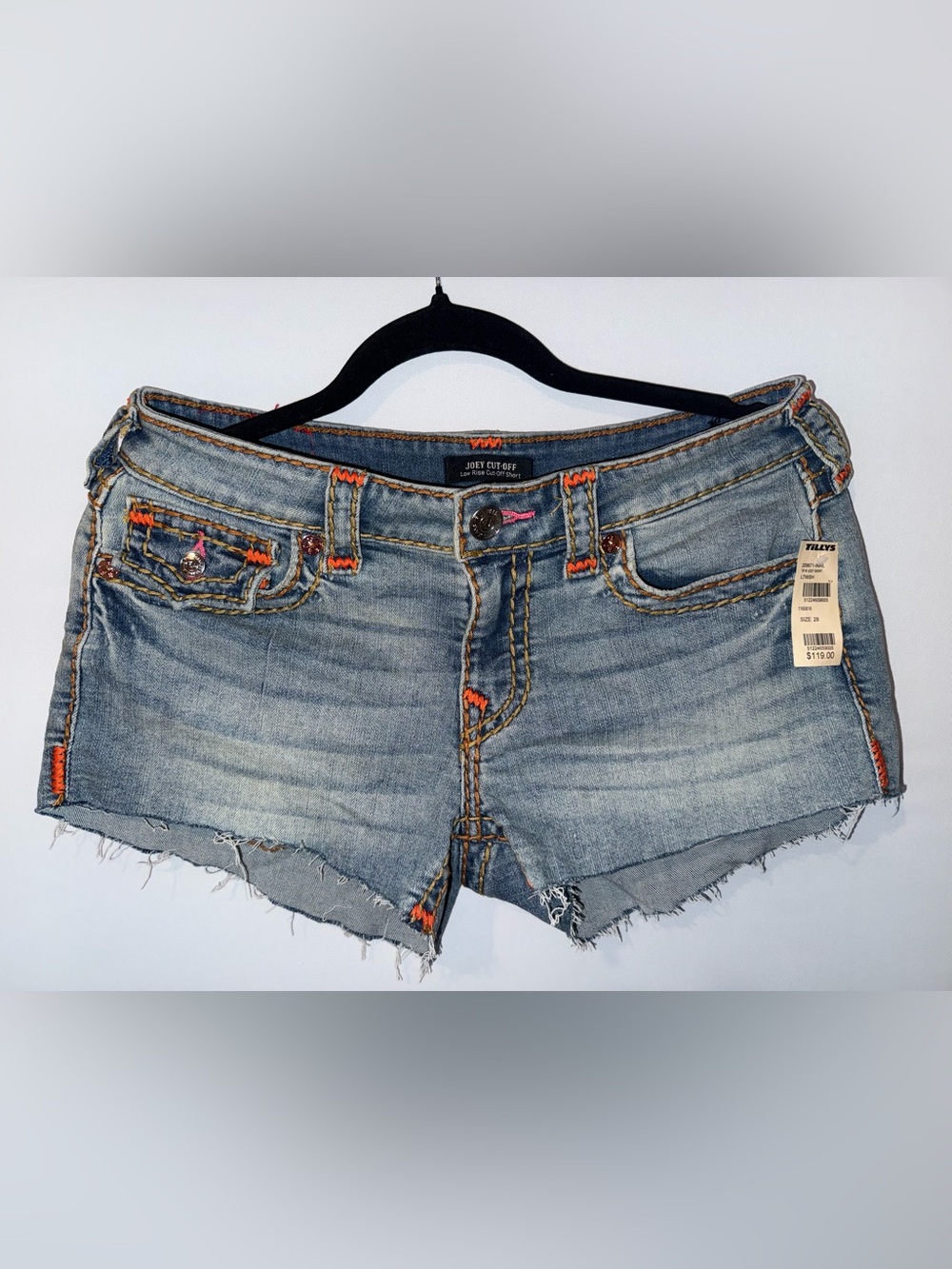 True Religion Joey Low Rise Cut Off Denim Shorts Size 28 NWT